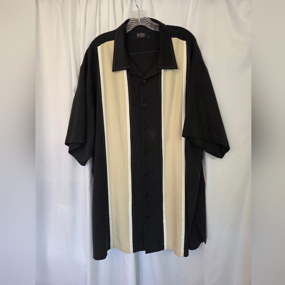 Nat Nast Silk Black/Cream Button Down Shirt Size 2XT